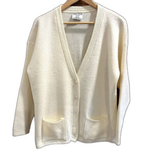 College Point Vintage Cream Cardigan Sweater Chunky Knit Warm Layering Women's L